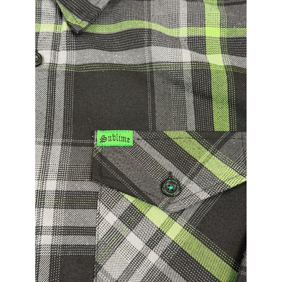 Men's Dixxon Flannel Shirt Sublime Long Beach, CA Green Black Gray Plaid Size XL - Picture 3 of 10